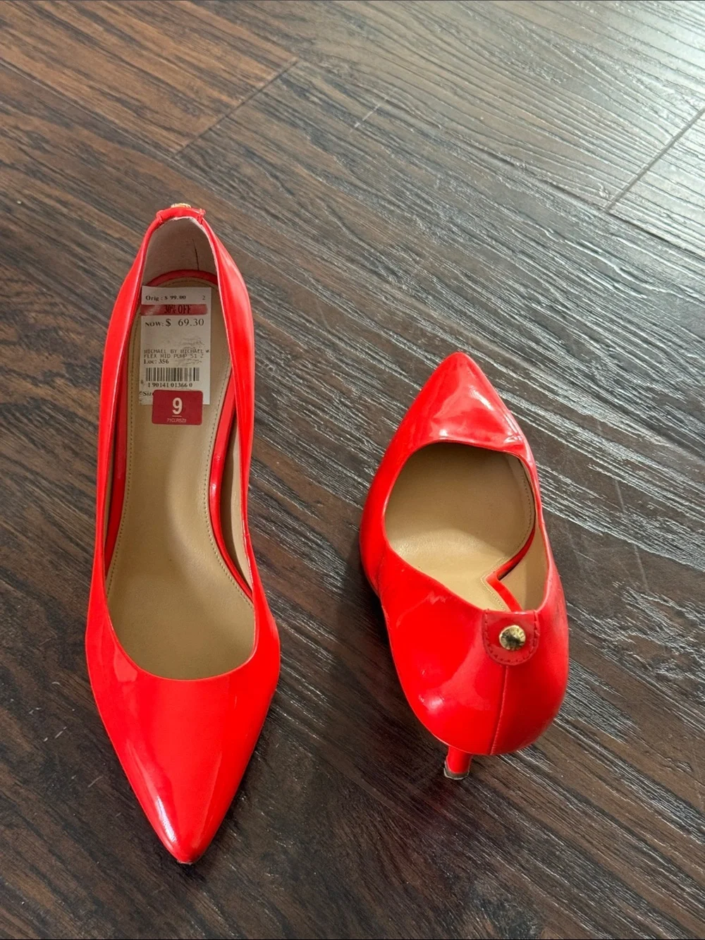 Michael Kors Orangy Red Patent Pointed-Toe Statement Heels